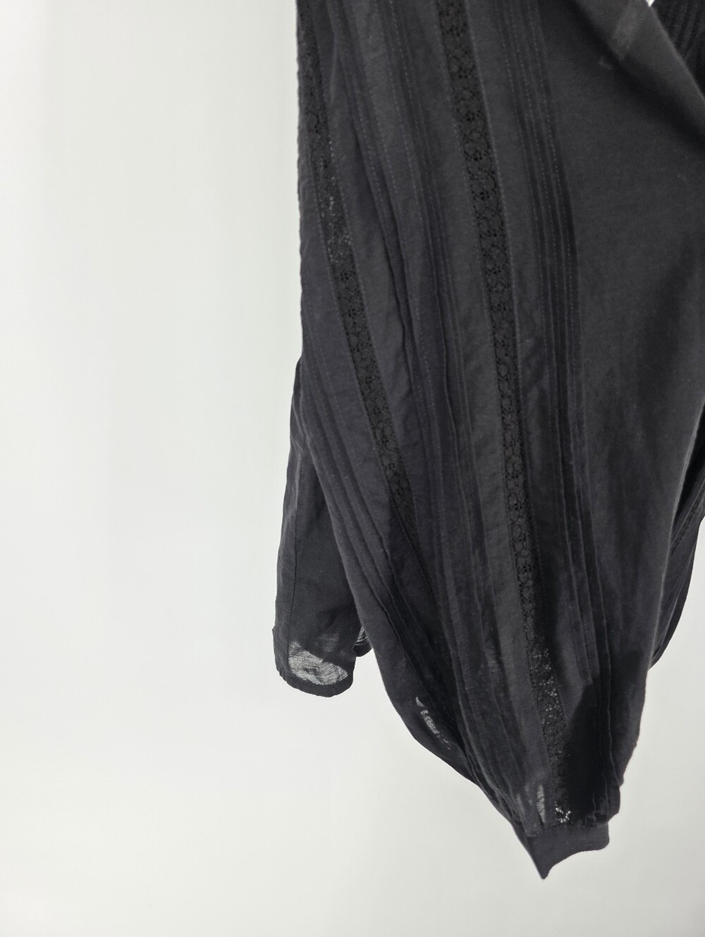 Madewell Black Lace-Insert Ruffled Pintuck Long-Sleeve Top, Sz L - Picture 8 of 15